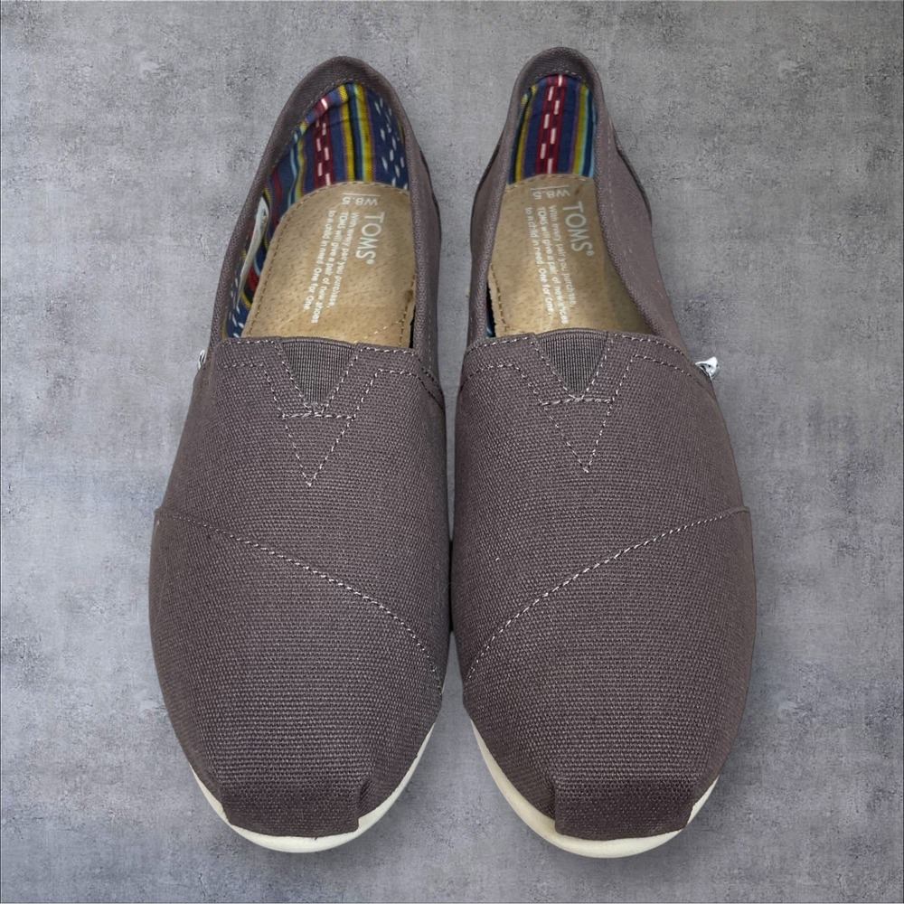 TOMS Alpargata Slip On Loafer Shoes Womens 8.5 Ash Taupe Canvas Flats New - Picture 2 of 7